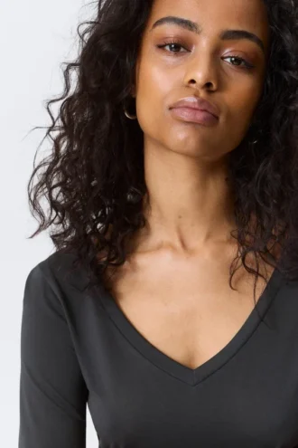 Long-Sleeved V-Neck Top – Washed Black Long-Sleeved V-Neck Top – Washed Black