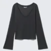 Long-Sleeved V-Neck Top – Washed Black Long-Sleeved V-Neck Top – Washed Black