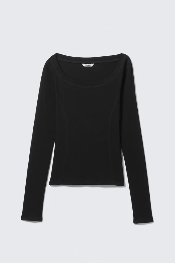 Long-Sleeved Wide Neck Top – Black Long-Sleeved Wide Neck Top – Black