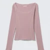 Long-Sleeved Wide Neck Top – Dusty Pink Long-Sleeved Wide Neck Top – Dusty Pink