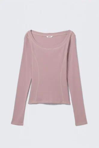 Long-Sleeved Wide Neck Top – Dusty Pink