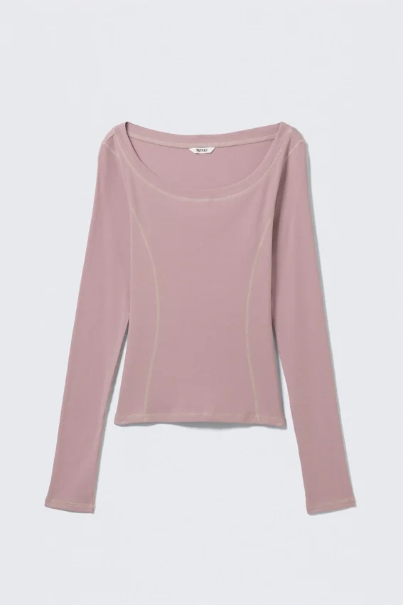 Long-Sleeved Wide Neck Top – Dusty Pink Long-Sleeved Wide Neck Top – Dusty Pink