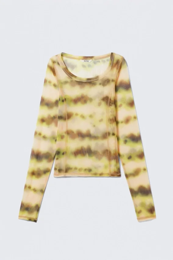 Long-Sleeved Wide Neck Top – Yellow Blurred Stains Long-Sleeved Wide Neck Top – Yellow Blurred Stains