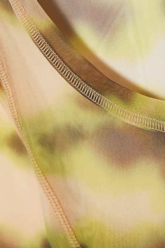 Long-Sleeved Wide Neck Top – Yellow Blurred Stains Long-Sleeved Wide Neck Top – Yellow Blurred Stains