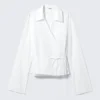 Long-Sleeved Wrap Poplin Shirt – White Long-Sleeved Wrap Poplin Shirt – White