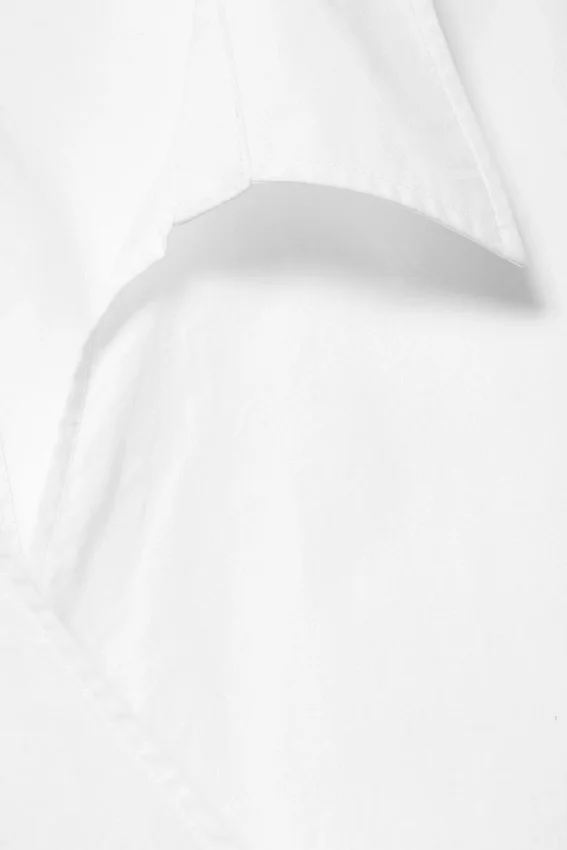 Long-Sleeved Wrap Poplin Shirt – White Long-Sleeved Wrap Poplin Shirt – White
