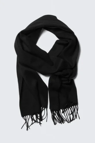 Long Woven Wool Scarf – Black