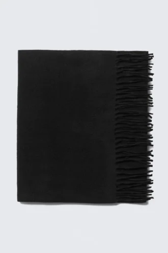 Long Woven Wool Scarf – Black