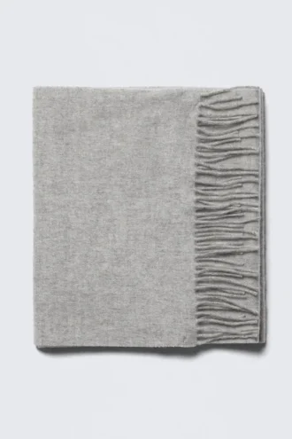 Long Woven Wool Scarf – Checked Dark Grey