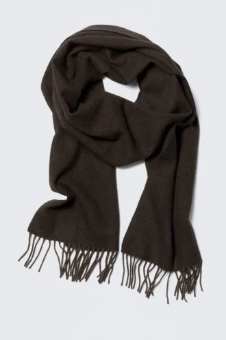 Long Woven Wool Scarf – Medium Brown