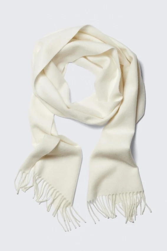 Long Woven Wool Scarf – White Long Woven Wool Scarf – White