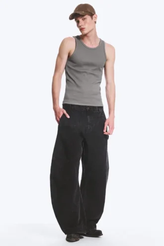 Loose Barrel Leg Workwear Trousers – Washed Black