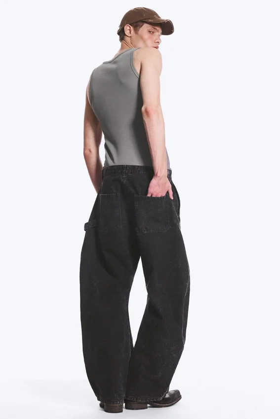 Loose Barrel Leg Workwear Trousers – Washed Black Loose Barrel Leg Workwear Trousers – Washed Black