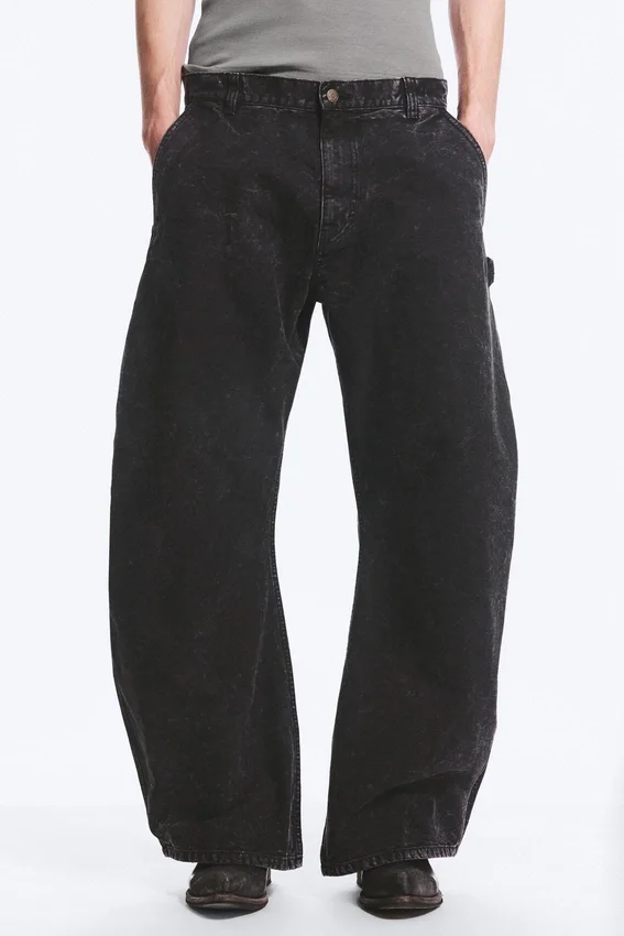 Loose Barrel Leg Workwear Trousers – Washed Black Loose Barrel Leg Workwear Trousers – Washed Black
