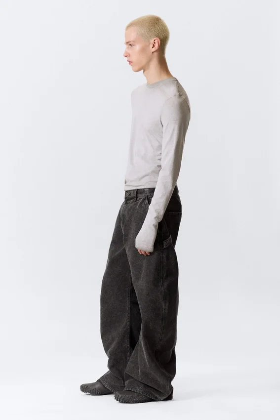 Loose Barrel Leg Workwear Trousers – Washed Black Loose Barrel Leg Workwear Trousers – Washed Black