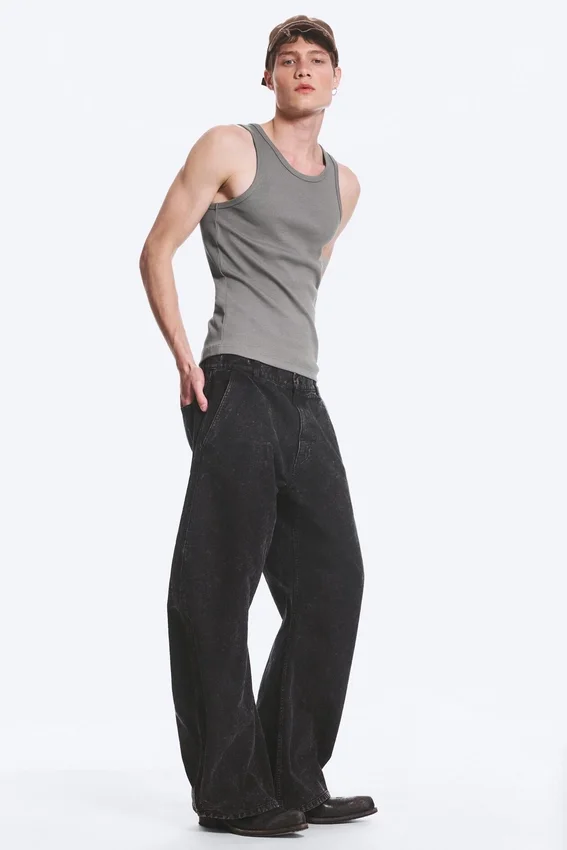 Loose Barrel Leg Workwear Trousers – Washed Black Loose Barrel Leg Workwear Trousers – Washed Black
