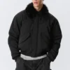 Loose Bomber Jacket with Faux-Fur Collar – Black Loose Bomber Jacket with Faux-Fur Collar – Black