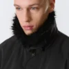 Loose Bomber Jacket with Faux-Fur Collar – Black Loose Bomber Jacket with Faux-Fur Collar – Black