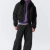 Loose Bomber Jacket with Faux-Fur Collar – Black Loose Bomber Jacket with Faux-Fur Collar – Black