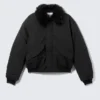 Loose Bomber Jacket with Faux-Fur Collar – Black Loose Bomber Jacket with Faux-Fur Collar – Black