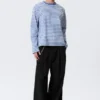Loose Boxy Long-Sleeved T-Shirt – Blue & White Stripe Loose Boxy Long-Sleeved T-Shirt – Blue & White Stripe