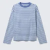 Loose Boxy Long-Sleeved T-Shirt – Blue & White Stripe Loose Boxy Long-Sleeved T-Shirt – Blue & White Stripe