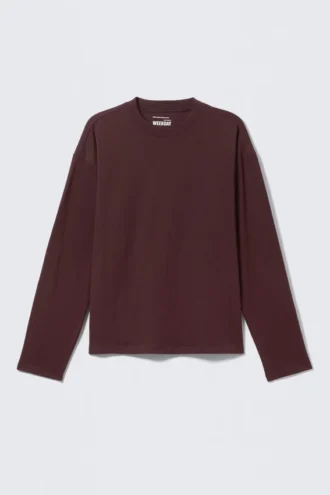 Loose Boxy Long-Sleeved T-Shirt – Burgundy