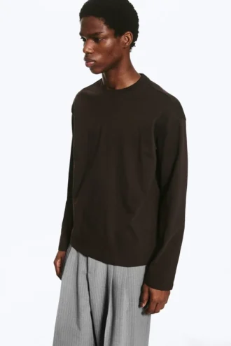 Loose Boxy Long-Sleeved T-Shirt – Dark Brown