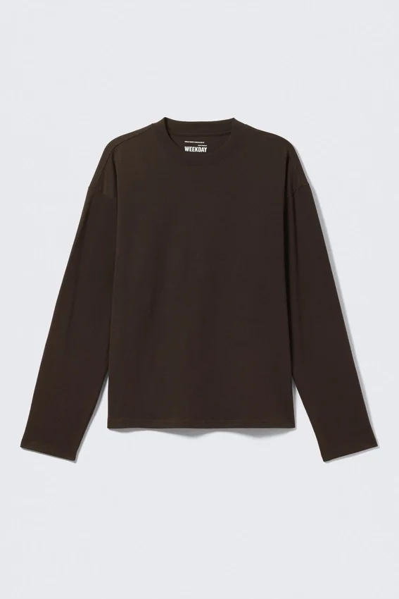 Loose Boxy Long-Sleeved T-Shirt – Dark Brown Loose Boxy Long-Sleeved T-Shirt – Dark Brown