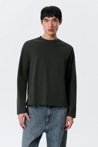 Loose Boxy Long-Sleeved T-Shirt – Dark Green