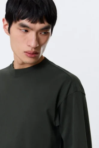 Loose Boxy Long-Sleeved T-Shirt – Dark Green