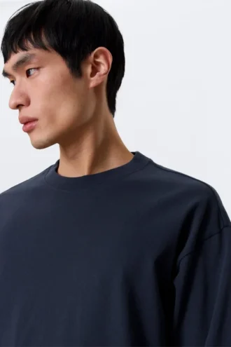 Loose Boxy Long-Sleeved T-Shirt – Dark Navy Blue