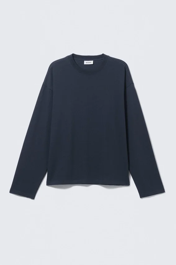Loose Boxy Long-Sleeved T-Shirt – Dark Navy Blue Loose Boxy Long-Sleeved T-Shirt – Dark Navy Blue