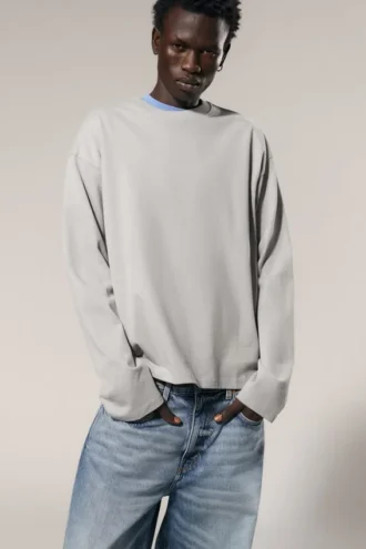 Loose Boxy Long-Sleeved T-Shirt – Light Dusty Mole