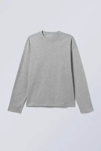 Loose Boxy Long-Sleeved T-Shirt – Light Grey Melange