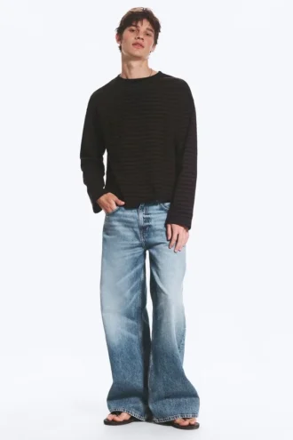 Loose Boxy Long-Sleeved T-Shirt – Striped Dark Brown