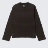 Loose Boxy Long-Sleeved T-Shirt – Striped Dark Brown Loose Boxy Long-Sleeved T-Shirt – Striped Dark Brown