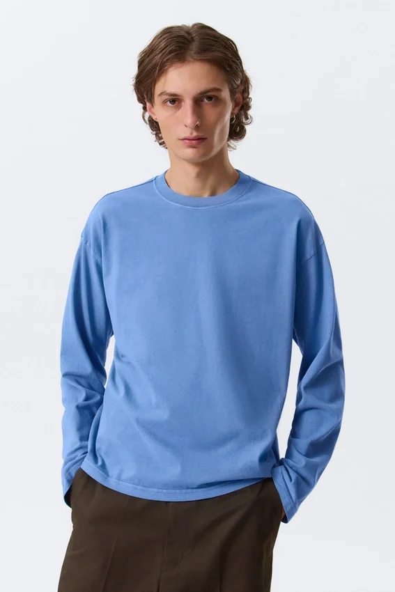 Loose Boxy Long-Sleeved T-Shirt – Washed Blue Loose Boxy Long-Sleeved T-Shirt – Washed Blue