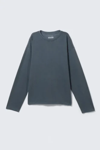 Loose Boxy Long-Sleeved T-Shirt – Washed Blue