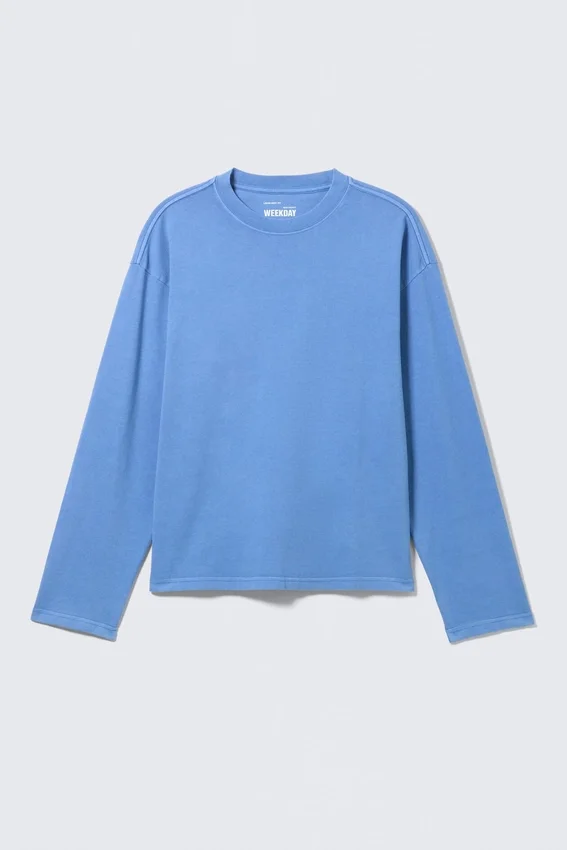 Loose Boxy Long-Sleeved T-Shirt – Washed Blue Loose Boxy Long-Sleeved T-Shirt – Washed Blue