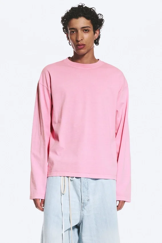 Loose Boxy Long-Sleeved T-Shirt – Washed Pink Loose Boxy Long-Sleeved T-Shirt – Washed Pink