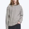 Loose Boxy Long-Sleeved T-Shirt – White – Brown Stripes Loose Boxy Long-Sleeved T-Shirt – White – Brown Stripes