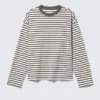 Loose Boxy Long-Sleeved T-Shirt – White – Brown Stripes Loose Boxy Long-Sleeved T-Shirt – White – Brown Stripes