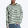 Loose Boxy Long-Sleeved T-Shirt – White & Dark Green Stripes Loose Boxy Long-Sleeved T-Shirt – White & Dark Green Stripes
