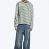 Loose Boxy Long-Sleeved T-Shirt – White & Dark Green Stripes Loose Boxy Long-Sleeved T-Shirt – White & Dark Green Stripes