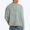 Loose Boxy Long-Sleeved T-Shirt – White & Dark Green Stripes Loose Boxy Long-Sleeved T-Shirt – White & Dark Green Stripes