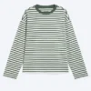 Loose Boxy Long-Sleeved T-Shirt – White & Dark Green Stripes Loose Boxy Long-Sleeved T-Shirt – White & Dark Green Stripes