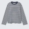 Loose Boxy Long-Sleeved T-Shirt – White & Navy Stripes Loose Boxy Long-Sleeved T-Shirt – White & Navy Stripes