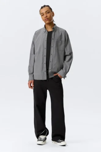 Loose Button-Down Poplin Shirt – Black Check
