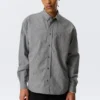 Loose Button-Down Poplin Shirt – Black Check